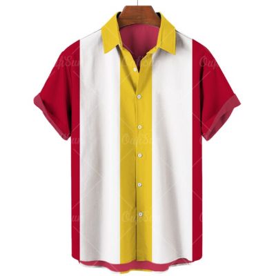 ♦เสื้อฮาวายสำหรับผู้ชายและผู้หญิง,เสื้อฮาวายพิมพ์ลายเสื้อลายทางเสื้อระบายอากาศ5Xl22-23ฤดูร้อนแขนสั้นงานปาร์ตี้ชายหาด