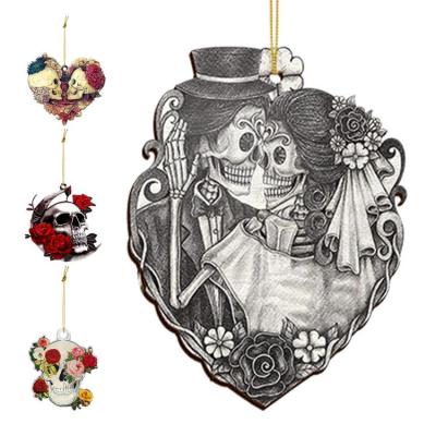 Halloween Car Pendant 2D Spooky Skeleton Acrylic Craft Charm Decor Car Pendant Decoration for Halloween Car Rear View Accessories for Skull Lovers Gifts for Women amicably