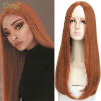 DIFEI 22 Inch Synthetic Orange Long Straight Wig Without Bangs Women 39;s Daily Gathering Heat Resistant Wig