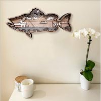 Wooden Fish Shaped Wall Decoration Animal Angler Carving Pendant Wall Paste Sticker Home Living Room Decoration Crafts Sculpture