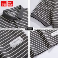 Uniqlo เสื้อโปโลแขนสั้นผ้าฝ้ายลายเสื้อยืดผู้ชายเสื้อโปโลปกบาง