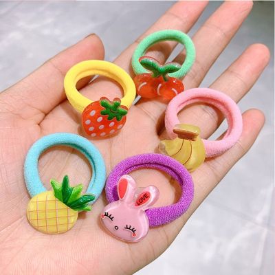 10PcsLot Cartoon Hair Bands For Girls Elastic Flower Fruit Rubber Ropes Kids tail Holder Hair Accessories