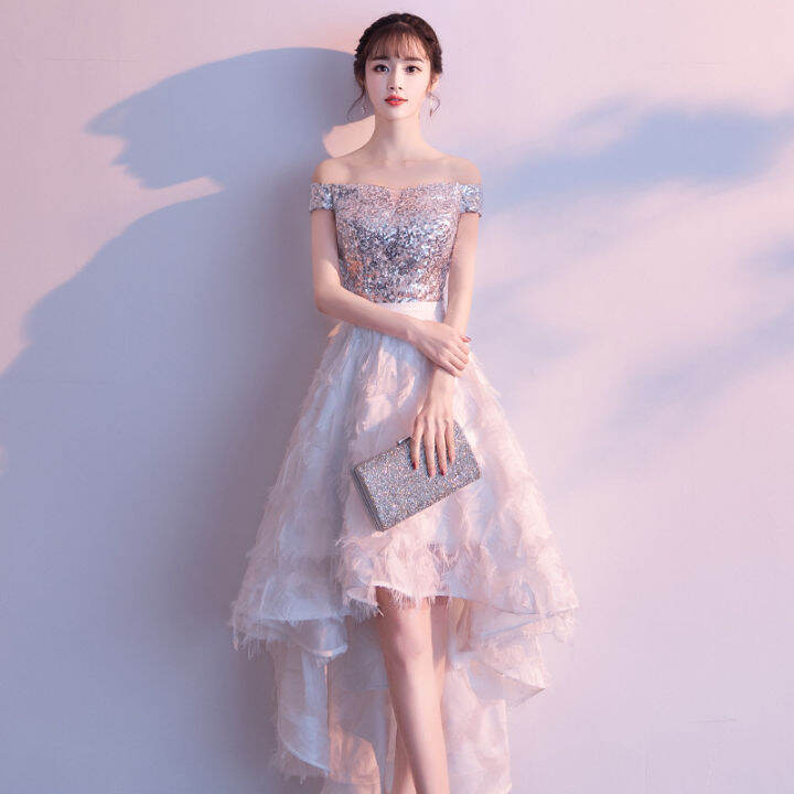 Hong Hu Formal Evening Dress For Women 2023 Sequins Korean Banquet ...