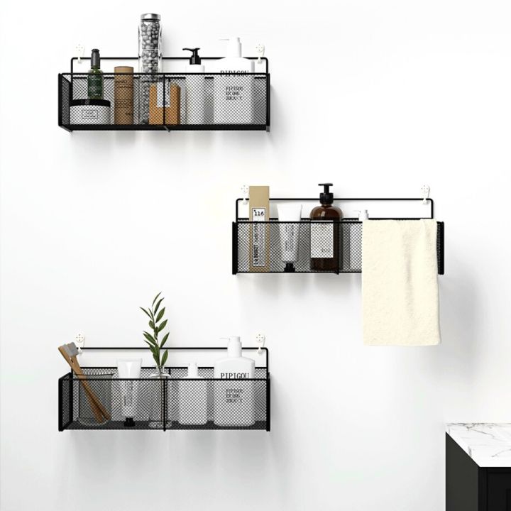 bathroom-shelf-organizer-ชั้นวางในห้องน้ำ-ชั้นวางของในห้องน้ำ-แบบติดผนัง-ไม่ต้องเจาะผนัง-ที่วางเป้นแบบตาข่ายเหล็ก-ระบายน้ำได้ดี-ไม่อับชื้น-ชั้นวางของในห้องน้ำไม่เจาะผนัง-bathroom-shelving-ชั้นวางของใน