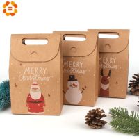 4PCS/Lot Christmas Santa/Snowman/Deer Kraft Candy Gift Bags Cookie Bags Merry Christmas Guests Packaging Boxes Party Decorations