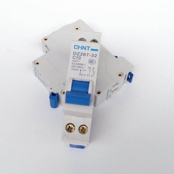 chint-1pn-10a-mcb-คู่ปากน้ำและเต้าเสียบอากาศ-dz267-1pn-c10a-มินิตัดวงจร