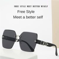 【CC】 Luxury Rimless Sunglasses Woman Brand Designer Glasses Oversized Eyewear Frameless UV Protection