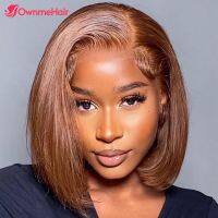 【jw】┅✟✢ Chocolate 13x4 Transparent Frontal Wig 13x5x2 T Hair Wigs Pre Plucked Short Bob