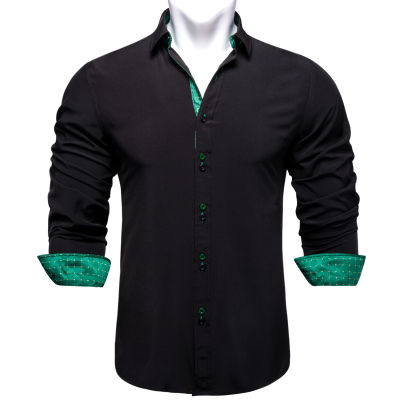 แบรนด์ใหม่พรรคเสื้อสำหรับผู้ชาย camisa masculina สีดำสีเขียวเย็บปะติดปะต่อกันฤดูใบไม้ผลิฤดูใบไม้ร่วงปุ่มลงปกผู้ชายเสื้อแขนยาว