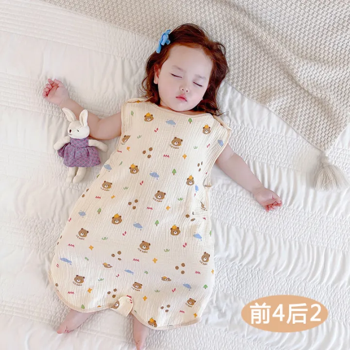 ถุงนอนเด็กเสื้อแขนกุดเส้นด้ายฝ้ายทารกแรกเกิดเด็กต่อต้านเตะผ้าห่มฤดูร้อนผ้าห่มบาง