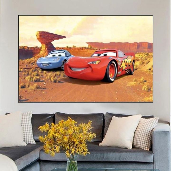disney-ภาพวาดผ้าใบ-lightning-mcqueen-cars-series-wall-art-โปสเตอร์และพิมพ์ภาพผนังศิลปะสำหรับตกแต่งห้องนั่งเล่น-cuadros