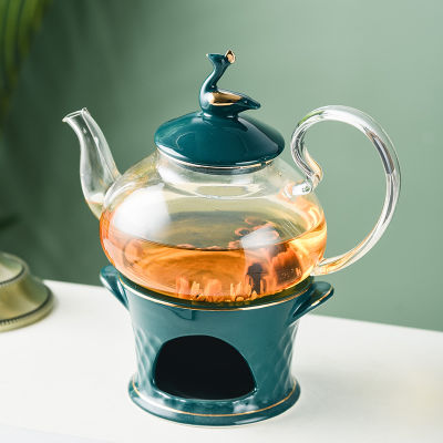 Hot Premium Green Golden Glass Swan Teapot With Strainer And Holder，Services Teaware Set Cup And Saucer Water Flower Kettle