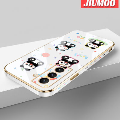 JIUMOO เคสปลอกสำหรับ Samsung Galaxy S21 Plus S21อัลตร้าเคสลายการ์ตูนน่ารักแพนด้าขอบสี่เหลี่ยมใหม่บางหรูหราชุบซิลิโคนเคสนิ่มใส่โทรศัพท์เคสกันกระแทกคลุมทั้งหมดป้องกันเลนส์กล้องเคส