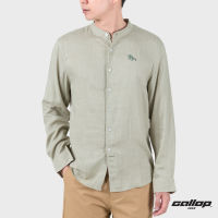 GALLOP : Mens Wear เสื้อคอจีนแขนยาว ผ้าลินิน (Long Sleeve Round-Neck Chinese Style) รุ่น GW9034 สี Khaki - กากี