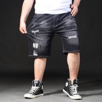 COD SDFERTREWWE Plus Size Mens Ripped Shorts Jeans Holes Printed Patches Straight Denim Short Pants Stretchable 44 46 48