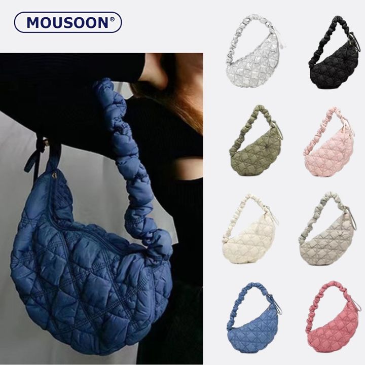 ganzha3965-mousoon-soft-bag-หญิงลําลองน้ําหนักเบา-กระเป๋าโฮโบ-ทรงก้อนเมฆ-แนวเกาหลี-ที่ห้อย-กระเป๋าสะพายข้าง