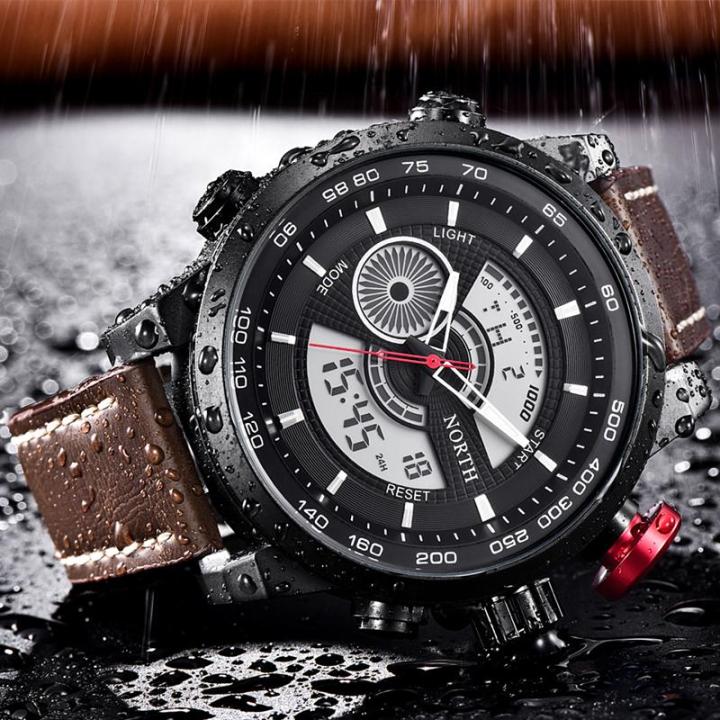 นาฬิกาผู้ชายนาฬิกาควอตซ์ดิจิทัล-led-แบรนด์หรูชั้นนำนาฬิกาสปอร์ตลำลองหนังกันน้ำ