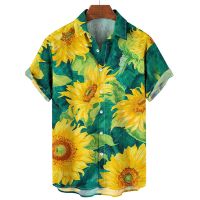 Holiday Discounts 2023 Hot Sale Mens Shirts 3D Sunflower Graphic Print Shirts Mens Designer Clothes Oversized Fashion Short Sleeves Camisas Mens