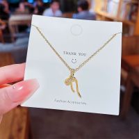 [COD] all-match cold bow pendant necklace female 2023 net red simple collarbone chain accessories titanium steel