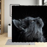 Black Background Cats Dogs Shower Curtain Animal Series Pig Snowflake Christmas Hat Dog Bathroom Decoration Home Supply Set Hook