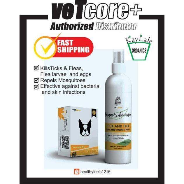 Lucidy VetCore Tick and Flea Spray 250ml plus herbal dog soap 120g