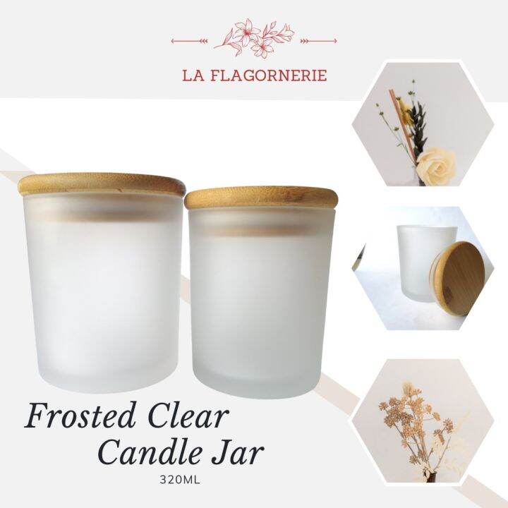 Frosted Clear Glass Candle Vessel Candle Jar Container with Wooden