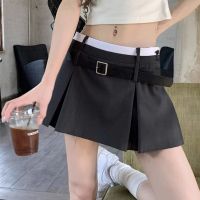 【CC】◄  HOUZHOU Preppy Pleated Skirt for Korean Patchwork Waist A-line Shorts Streetwear