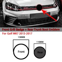 2Pcs Gloss Black High Quality Car 138Mm Front Grill Badge Accessories And 110Mm Rear Trunk Boot Emblem Logo For Golf MK7