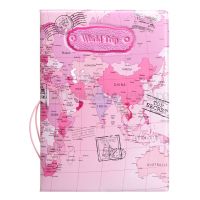 DFDGFED Color Cover Holder Notebook Leather World Map Cartoon Card Sets Case Package Passport Card