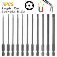 11Pcs 1/4" Hex Bits Driver Tamper Proof Security Drill Magnetic Bit Set Torx Screwdriver Bit Set 75mm Extra Long Drills  Drivers