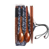 Portable Wooden Cutlery Chopsticks Sets Tableware Dinnerware Fork Suit with Cloth Pack Gift for Kitchen Household Travel Flatware Sets