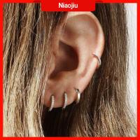 NIAOJIU ทอง เงิน น้ำเงิน 8mm แหวนจมูก ต่างหูฮักกี้ฮูป Helix Cartilage Tragus Daith Conch Snug ลูกบาศก์เซอร์โคเนีย ต่างหูเพทาย ต่างหู CZ หลากสี CZ เจาะหู