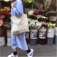 Korean ins Style British Museum Letter Printed Canvas Bag Simple All-Match Shoulder