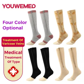 1 Pair Zipper Pressure Compression Socks Support Stockings Leg - Open Toe  Knee High Varicose Veins Socks,Beige 