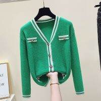 【มีไซส์ใหญ่】Plus Size Womens V-neck Knitted Green Black Sweaters Oversized Slim Vintage Outerwear