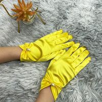 ▪☼▦ Long Solid Vintage Satin Gloves Short Wedding Princess Yellow Gloves Girls Dance Party Glove With Pearl Birthday Holiday Gift