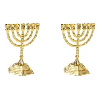 2X Golden Jewish Menorah Candle-Holders Religions Candelabra Hanukkah Candlesticks 7 Branch Menorah -L