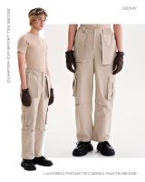 Gemy Layered Pockets Cargo Pants (Beige) - กางเกงขายาวคาร์โกเลเยอร์กระเป๋าหน้าสีเบจ