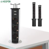 Hidden Desktop Sockets Kitchen Aluminum Shelf Power 1 Led+2 Charge USB 3/4 Power EU Plug Table Pop Up Electrical Socket