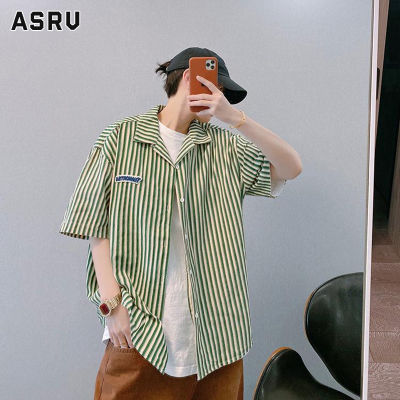 ASRV เสื้อเชิ้ตชาย เสื้อเชิ้ตผู้ชาย เสื้อเชิ้ตลำลองชาย shirts for men เชิ้ตผู้ชาย เสื้อแขนสั้นลายทางแนวตั้งสำหรับผู้ชาย,เสื้อโค้ทสุดหล่อคอคิวบา