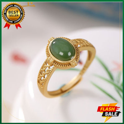HT-แหวนเงิน S925แหวนหยกเขียวธรรมชาติชุบทองบุคลิกภาพที่ทันสมัยแหวนใหม่2023แหวนปรับขนาดได้สำหรับผู้หญิง