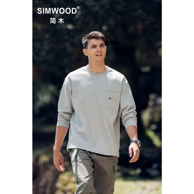 SIMWOOD เสื้อสเวตเตอร์ผ้าปีเก้300G สำหรับผู้ชาย,เสื้อมีฮู้ดคอกลมใส่สบายใหม่ฤดูใบไม้ผลิฤดูหนาว2023