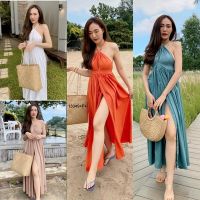 SS13349 Maxi Dress แม็กซี่เดรส เชือกคล้องคอ ผ่าแหวกหน้า