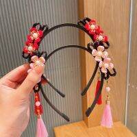 YOCKY Sweet Elastic Pigtail Wig Baby Girls Flower Childrens Headband Chinese Style Hair Band Hanfu Hair Hoop New Year Headress