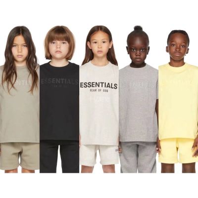 fear of god Essentials Childrens Clothing T-Shirt Short-Sleeved Street Wear Fog High Flocking Boys Girls Parent-Child