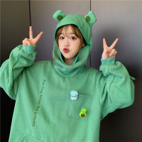 Frog Hoodies Oversized Women Sweatshirt Cute Funny Harajuku Female Autumn Winter Korean Casual Pocket Hoodies Pullovers Tops