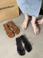 ♘ French slippers womens outer wear 2023 new summer flat bottom one word with fairy wind beach sandals and slippers ins tide