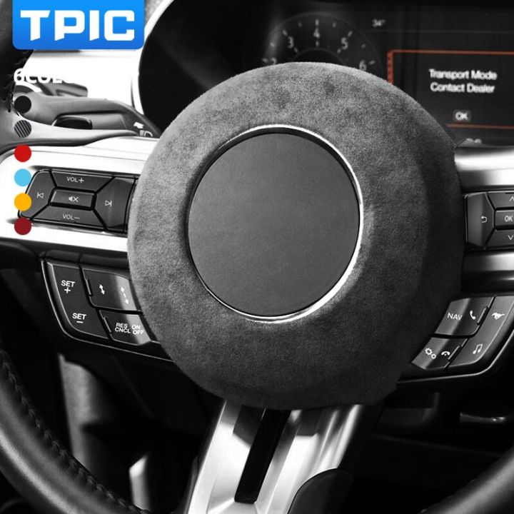 tpic-alcantara-wrap-สำหรับ-ford-mustang-2015-2021พวงมาลัยรถยนต์กระดุมประดับสติกเกอร์ตกแต่งอุปกรณ์ตกแต่งภายในรถ