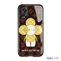 เคสโทรศัพท์สำหรับ OPPO A18 A38แฟชั่นสุภาพสตรีหรูหราแบรนด์สำหรับเด็กผู้ชายโลโก้เคสมันวาวเคสฝาหลังกระจกเทมเปอร์กันกระแทก