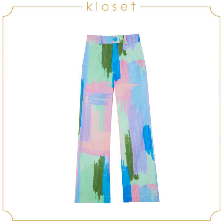 kloset-painter-print-pants-ss21-p010-กางเกงขายาว-กางเกงผ้าพิมพ์-กางเกงผู้หญิง-กางเกงแฟชั่น